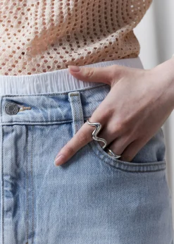 Discount & Other Stories Bague Deux Doigts Sculptée Argenté