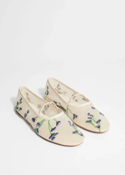 Best Sale & Other Stories Ballerines Brodées De Fleurs Blanc poussiéreux