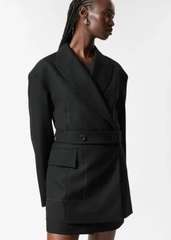 Cheap & Other Stories Blazer Ceinturé En Laine Mélangée Noir