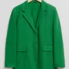 New & Other Stories Blazer Décontracté En Lin à Boutonnage Simple Vert éclatant