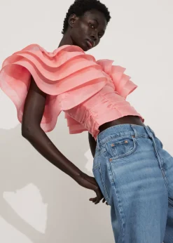 Hot & Other Stories Blouse Ajustée à Manches Volantées Corail