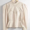 Hot & Other Stories Blouse Brodée à Manches Ballon Beige