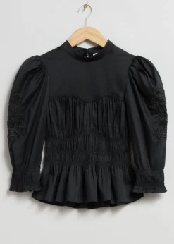 Fashion & Other Stories Blouse Péplum à Manches Volumineuses Noir