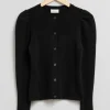 New & Other Stories Cardigan à Manches Ballon En Mérinos Noir
