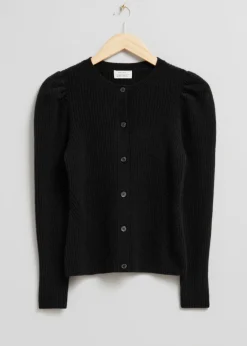 New & Other Stories Cardigan à Manches Ballon En Mérinos Noir