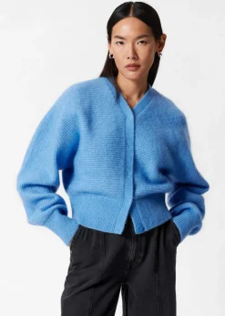 Shop & Other Stories Cardigan Côtelé En Mohair Mélangé Bleu