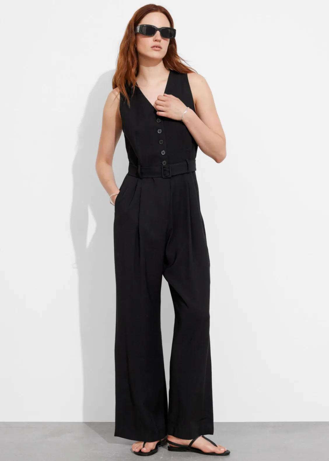 Discount & Other Stories Combinaison Boutonnée Sans Manches Noir