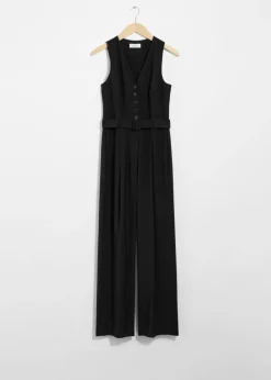 Discount & Other Stories Combinaison Boutonnée Sans Manches Noir