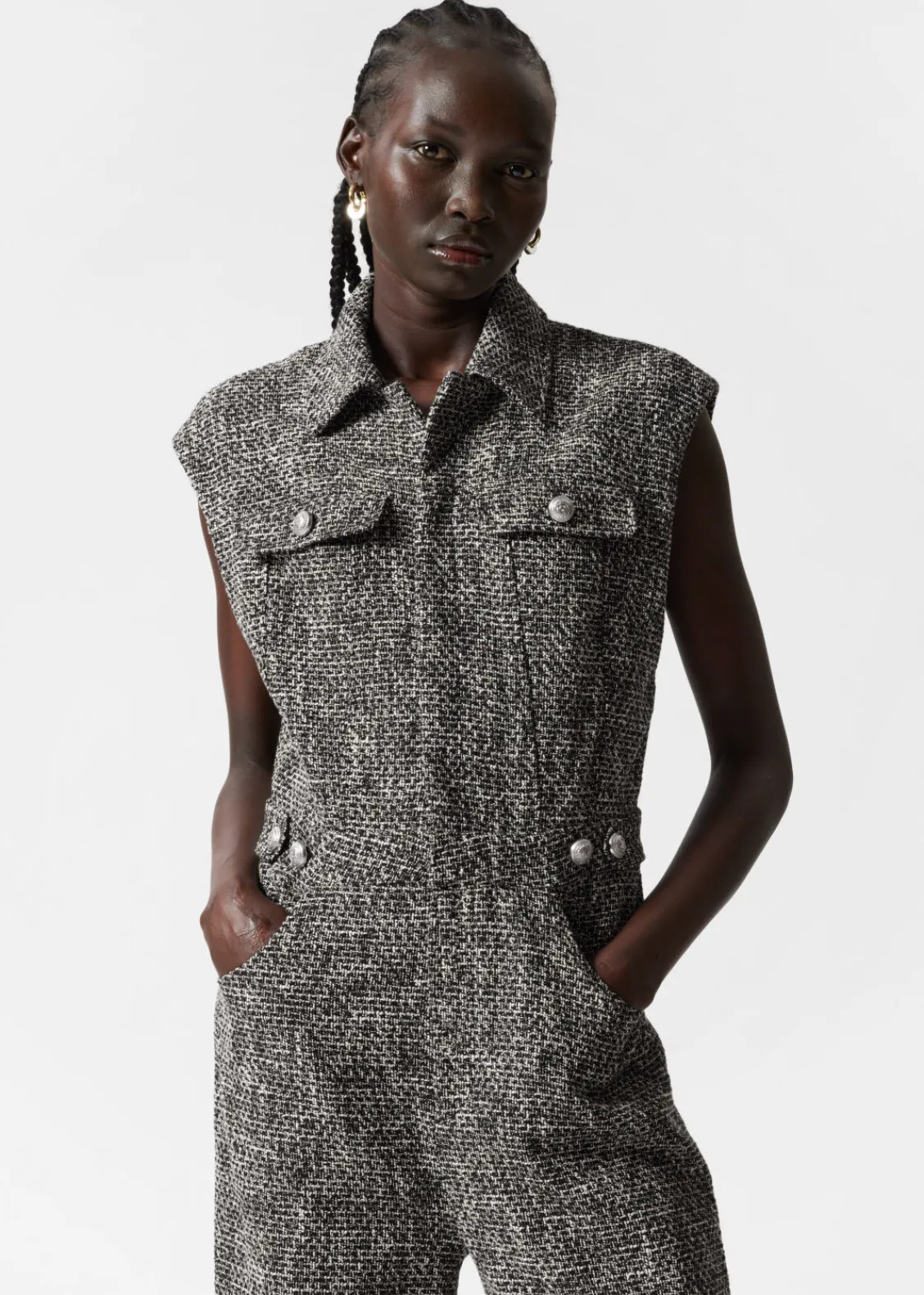 Fashion & Other Stories Combinaison Large Sans Manches En Tweed Tweed noir