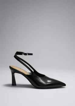 New & Other Stories Escarpins Pointus En Cuir à Brides Arrière Noir
