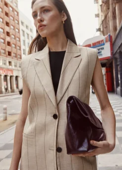 Hot & Other Stories Gilet Blazer En Lin Mélangé Fines rayures beiges