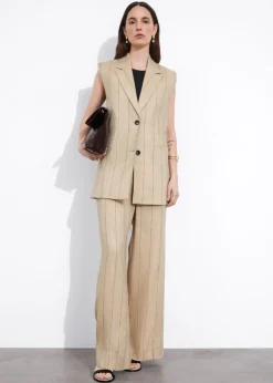 Hot & Other Stories Gilet Blazer En Lin Mélangé Fines rayures beiges