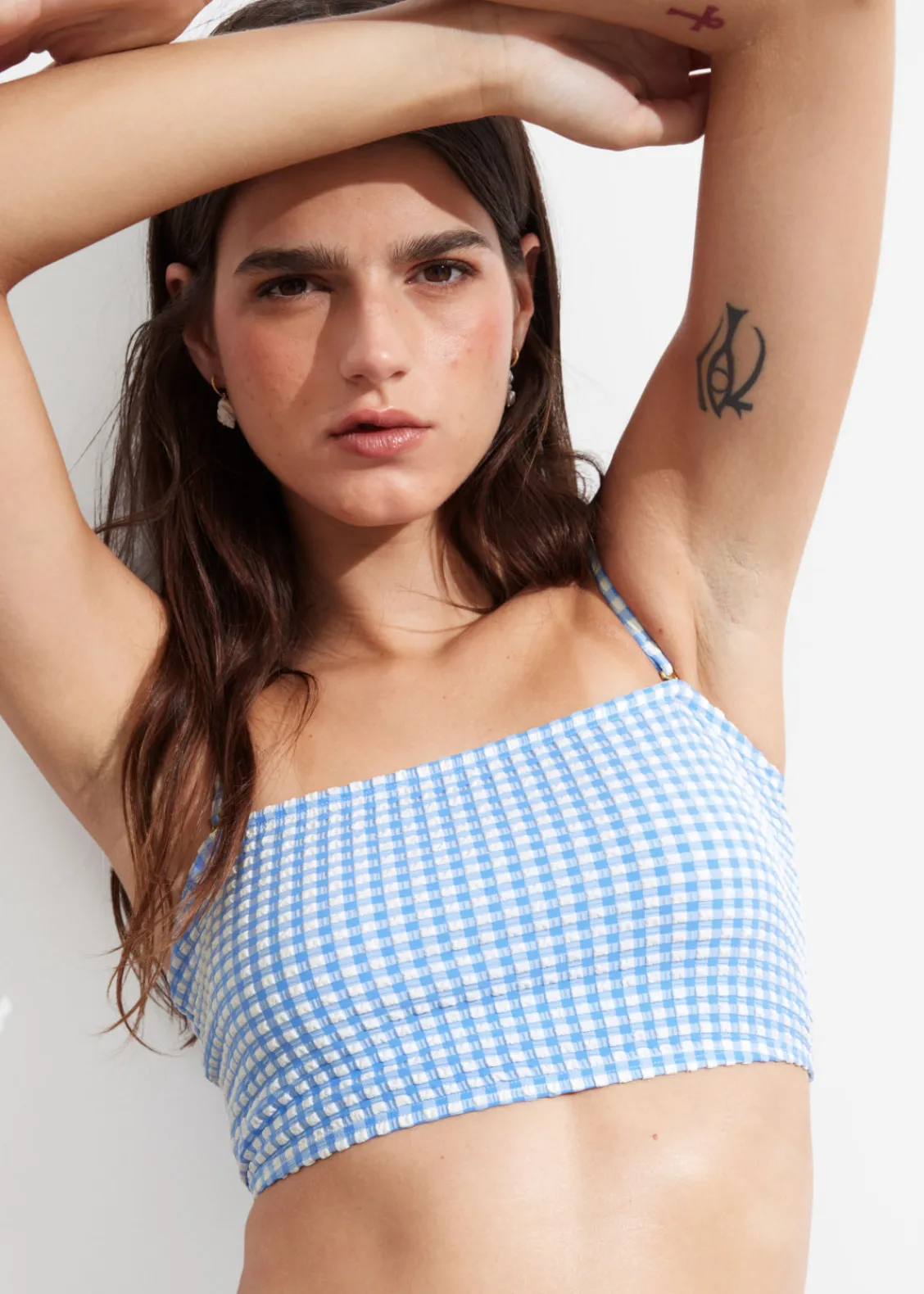 Cheap & Other Stories Haut De Bikini Bandeau Carreaux bleus/blancs