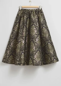 Discount & Other Stories Jupe Midi Ample En Jacquard Fleurs dorées