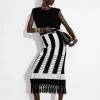 Shop & Other Stories Jupe Midi En Maille à Franges Noir/Blanc