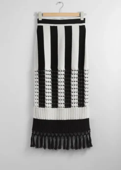 Shop & Other Stories Jupe Midi En Maille à Franges Noir/Blanc