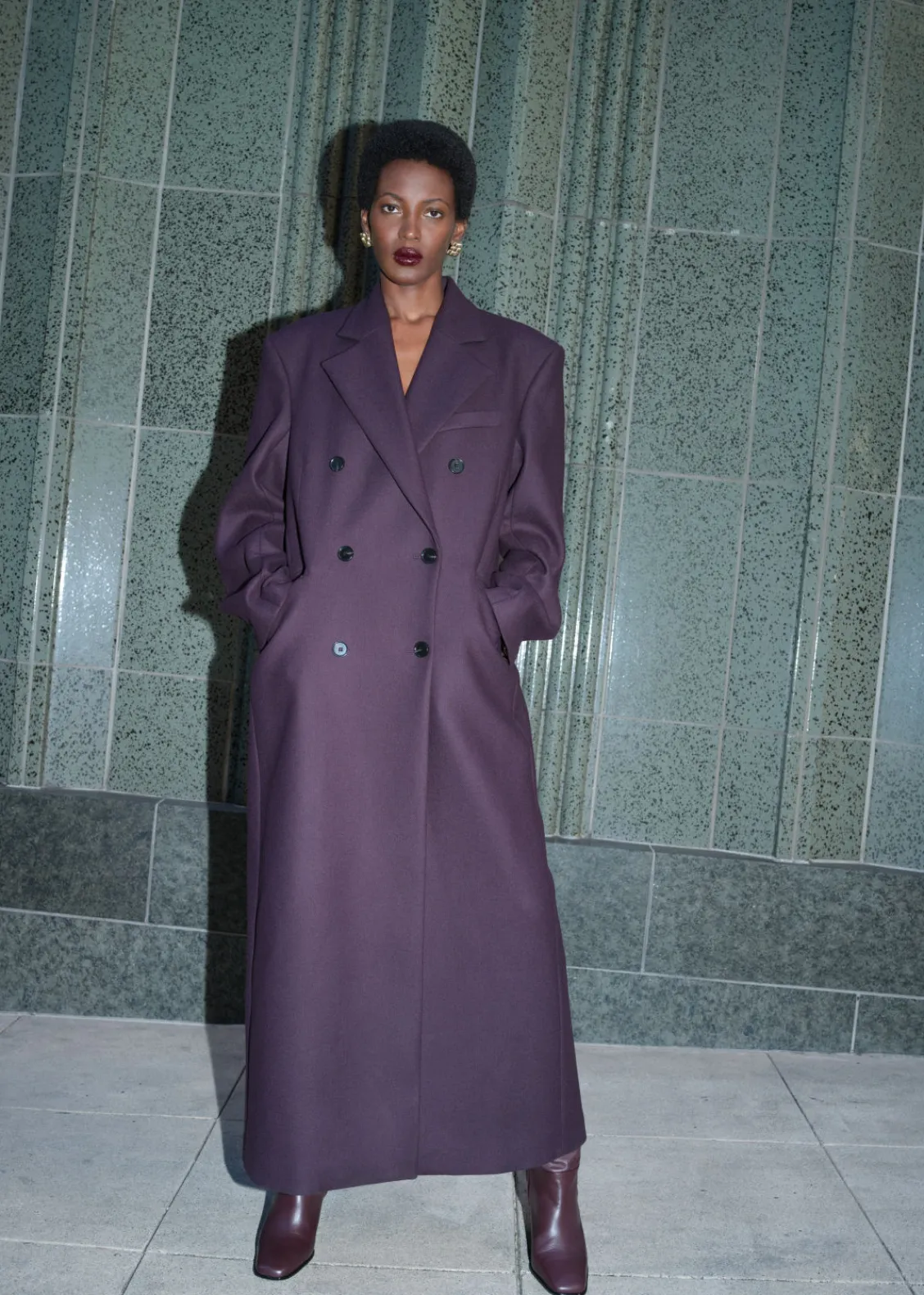Sale & Other Stories Manteau Long En Laine Mélangée Violet foncé