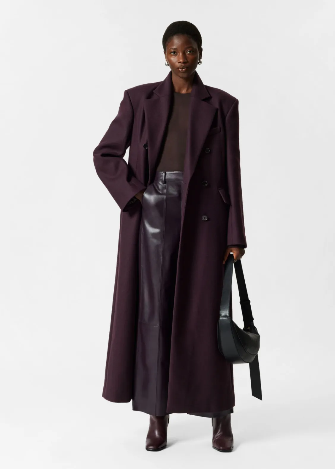 Sale & Other Stories Manteau Long En Laine Mélangée Violet foncé