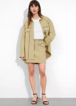 Online & Other Stories Mini-jupe Cloutée En Jean Beige