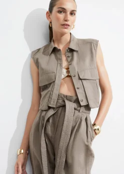 Flash Sale & Other Stories Pantalon à Fronces En Lin Mélangé Taupe