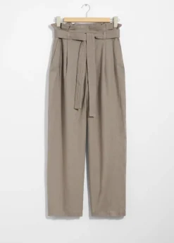 Flash Sale & Other Stories Pantalon à Fronces En Lin Mélangé Taupe