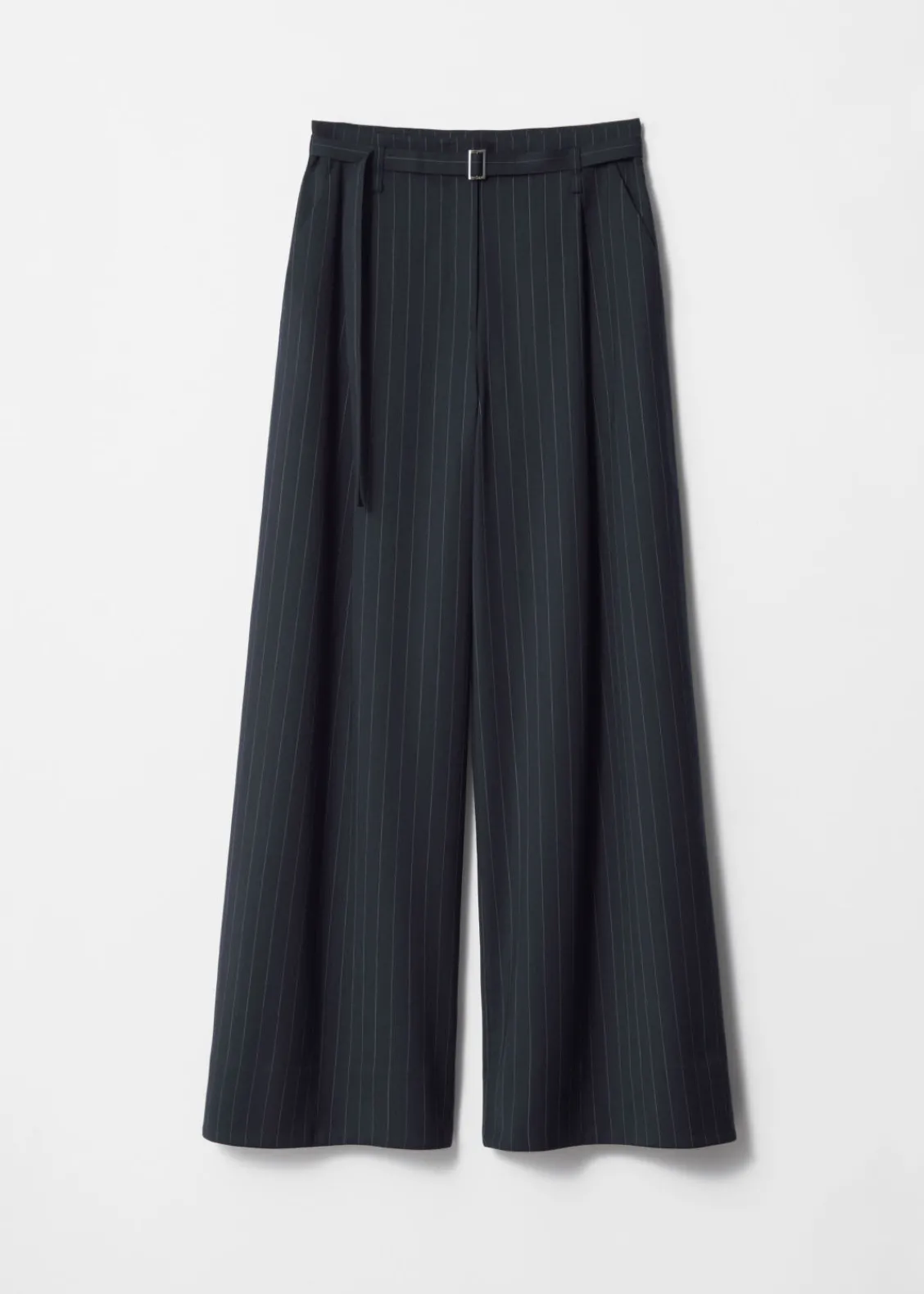 Fashion & Other Stories Pantalon Ceinturé En Laine Mélangée Rayures bleu marine