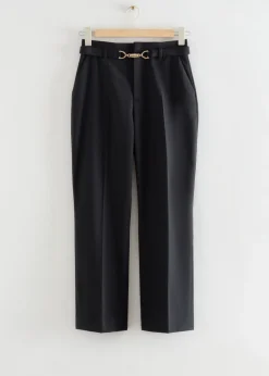 Fashion & Other Stories Pantalon Court Ceinturé Taille Haute Noir