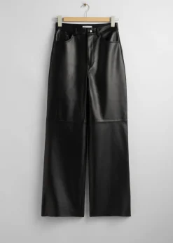 Discount & Other Stories Pantalon Droit En Cuir Noir
