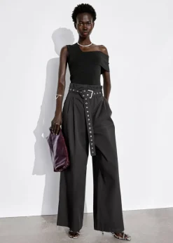Outlet & Other Stories Pantalon Taille Haute Froncée à Ceinture à œillets