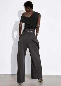 Outlet & Other Stories Pantalon Taille Haute Froncée à Ceinture à œillets