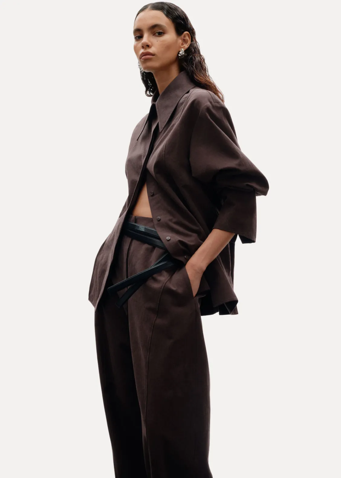 Store & Other Stories Pantalon Tailleur En Soie Mélangée Marron Clair