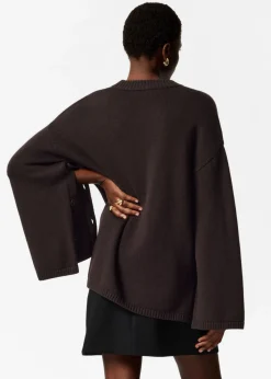 New & Other Stories Pull En Laine Mérinos à Boutons Marron foncé
