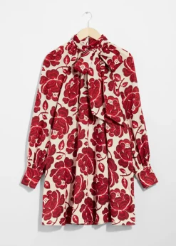 New & Other Stories Robe Courte Avec Lien à L’encolure Motif fleuri rouge