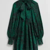 New & Other Stories Robe Courte Avec Nœud Imprimé vert