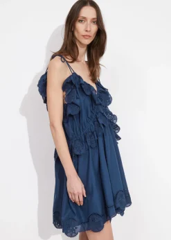 Clearance & Other Stories Robe Courte Brodée à Bretelles Bleu foncé