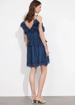 Clearance & Other Stories Robe Courte Brodée à Bretelles Bleu foncé