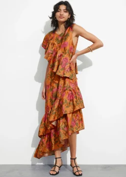 Clearance & Other Stories Robe Midi à Cascade De Volants Imprimé orange