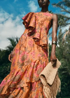 Clearance & Other Stories Robe Midi à Cascade De Volants Imprimé orange