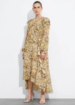 Sale & Other Stories Robe Midi à Volants Imprimé jaune