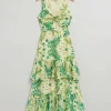 Sale & Other Stories Robe Midi à Volants Et Devant Torsadé Imprimé botanique vert