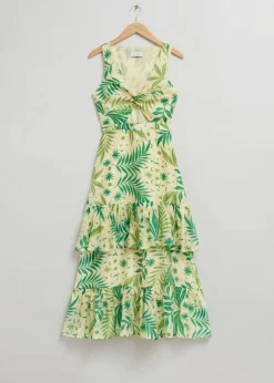 Sale & Other Stories Robe Midi à Volants Et Devant Torsadé Imprimé botanique vert