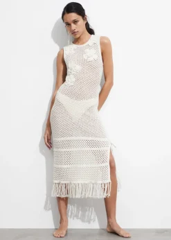 Shop & Other Stories Robe Midi Crochetée à Franges Blanc