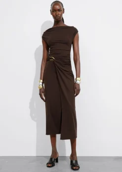 Discount & Other Stories Robe Midi Drapée Marron
