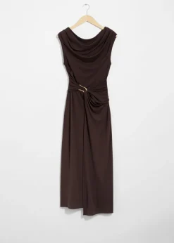 Discount & Other Stories Robe Midi Drapée Marron