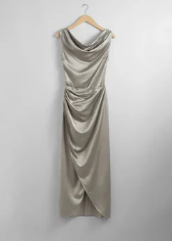 Best Sale & Other Stories Robe Midi Drapée En Satin Gris
