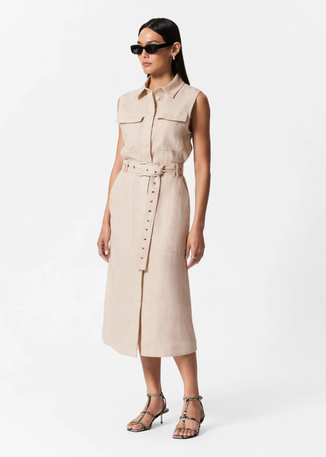 Cheap & Other Stories Robe Midi En Lin De Style Utilitaire Beige
