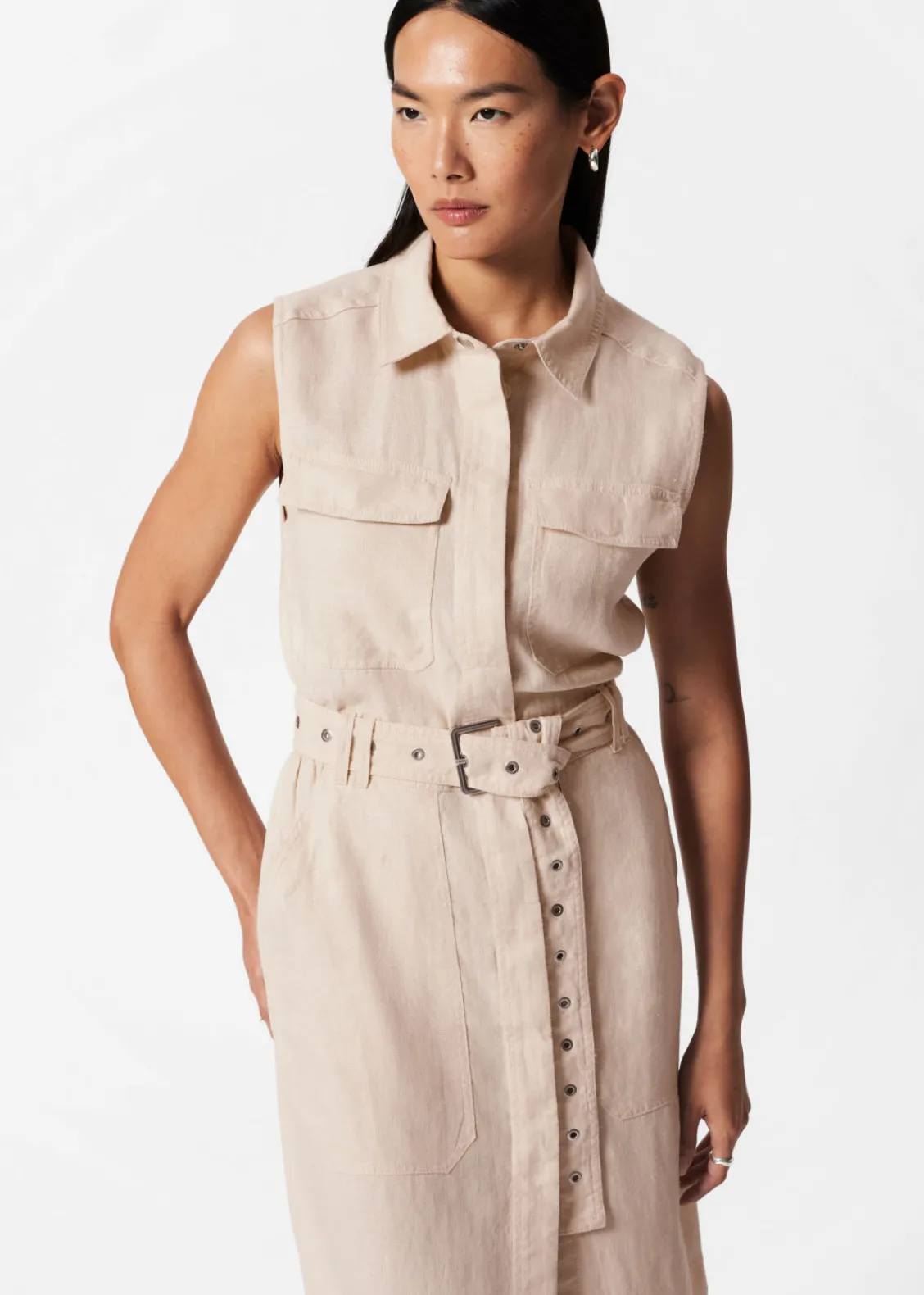 Cheap & Other Stories Robe Midi En Lin De Style Utilitaire Beige