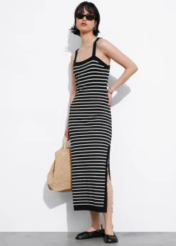 Flash Sale & Other Stories Robe Midi En Maille Jacquard Rayures noires/blanches