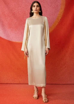 Cheap & Other Stories Robe Midi En Satin à Franges Couleur crème