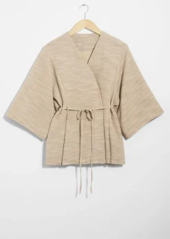 Store & Other Stories Veste Ceinturée En Soie Mélangée Beige